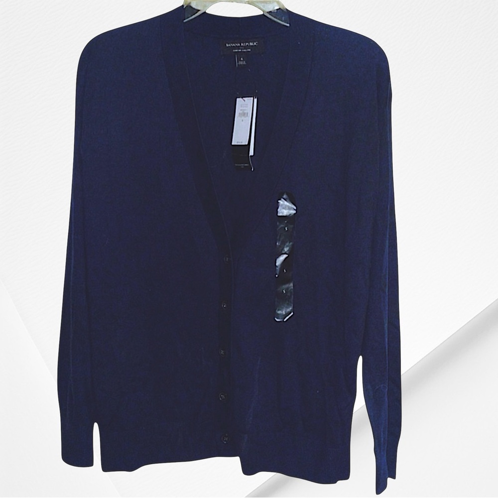 Banana Republic Navy V-Neck Button Cardigan Sweater